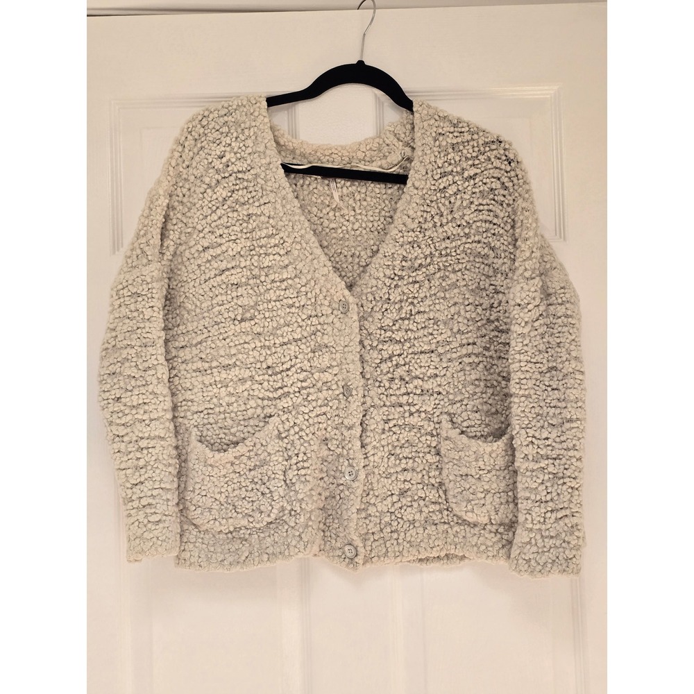 Free People Popcorn Knit Cardigan Sweater Oatmeal Cream Button Front XS